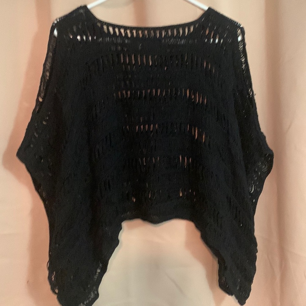 All Saints witchy Black Open Knit Poncho Sweater